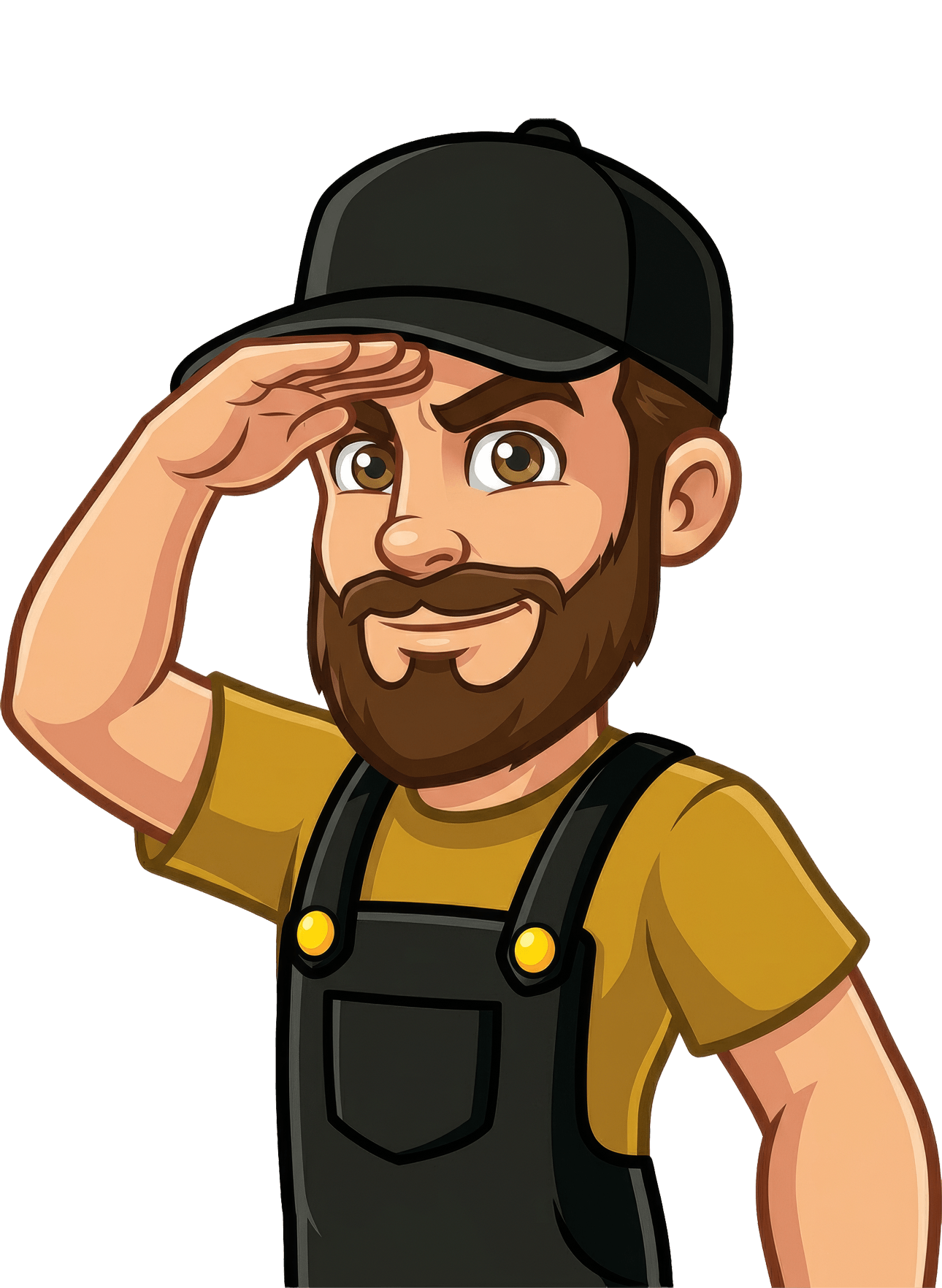 Cartoon illustration of a male plumber saluting.